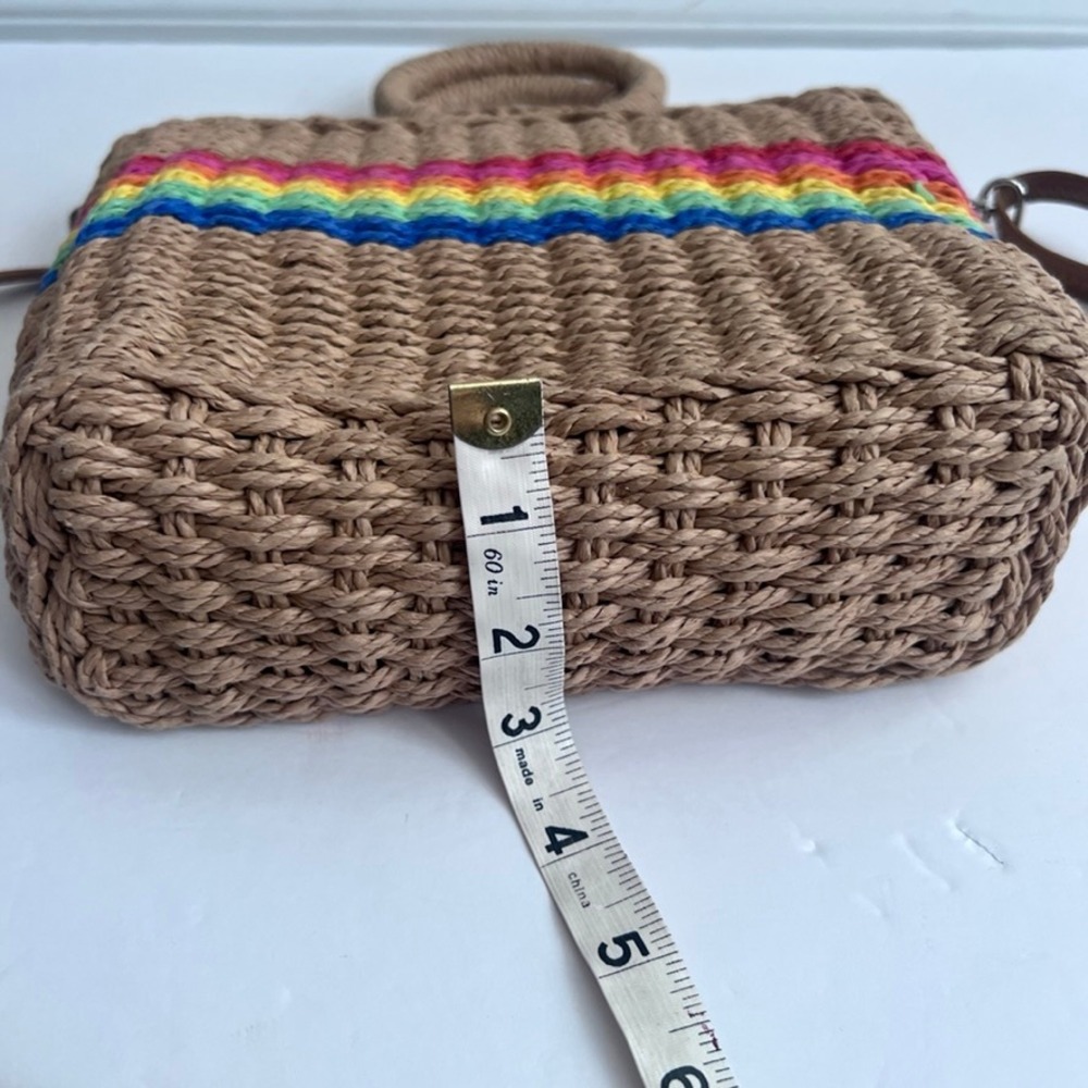 Straw Woven‎ Tote Bag Rainbow Stripe Top Handle Crossbody Purse - Picture 5 of 14